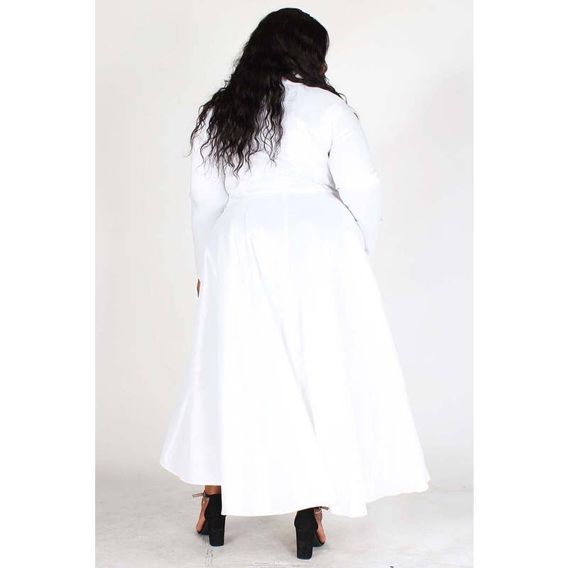 WHITE SOLID LONG SLEEVE GOLD BUTTON JACKET DRESS MAXI  for wholesale on Faire2