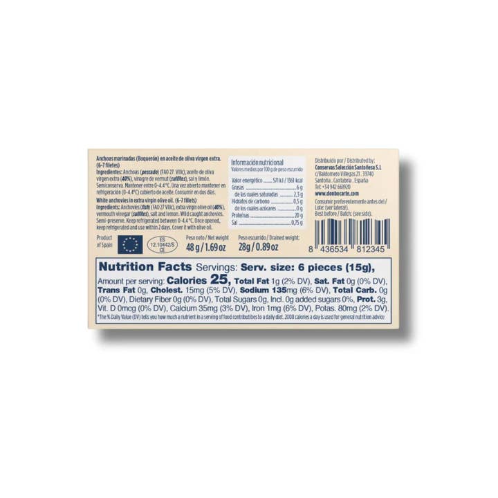 LE GOURMET CENTRAL - Wholesale Tinned Fish - Don Bocarte White Cantabrian anchovies marinated in vermouth