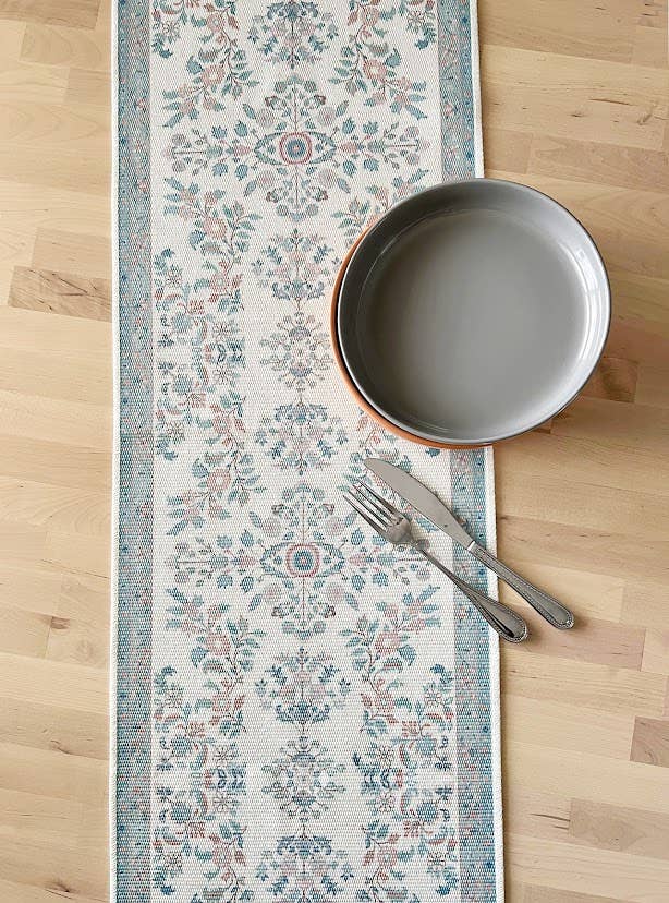 Fennco Styles - Wholesale Table Runner - Green Botanical Flower Fringed Cotton Blend Table Runner1