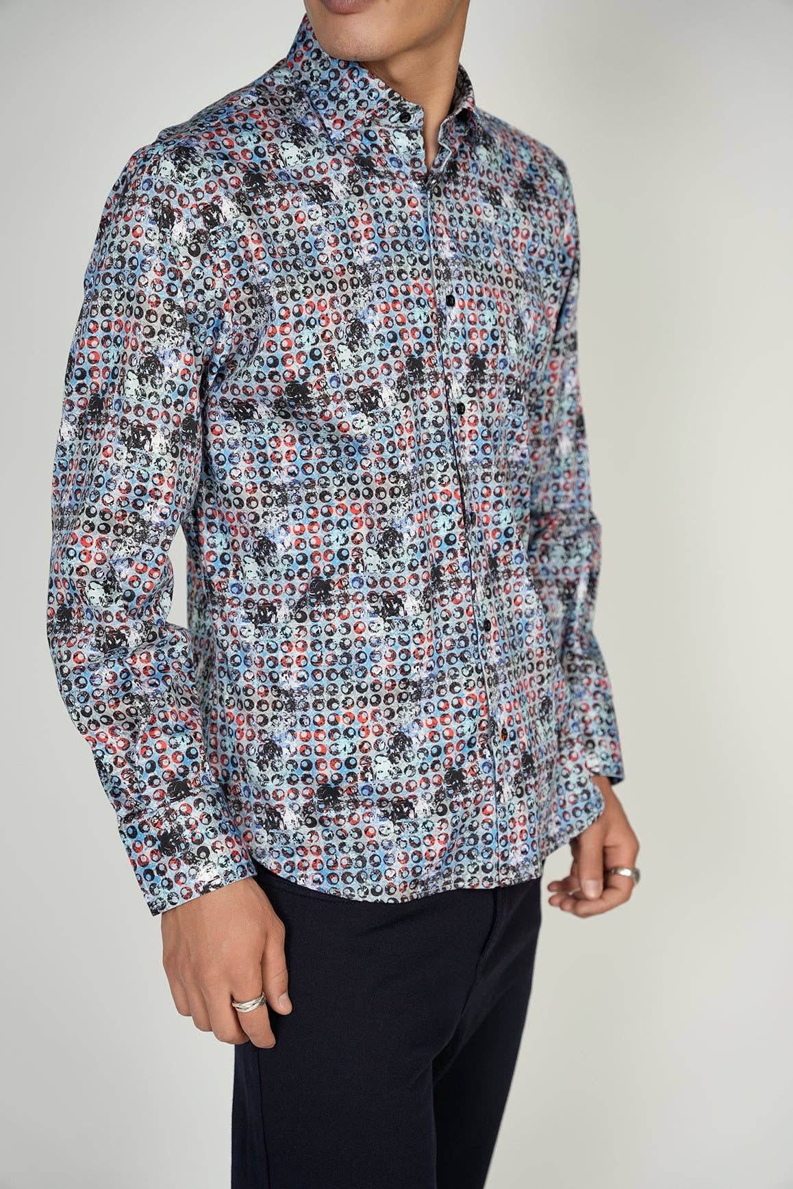 Luchiano Visconti – wholesale Buttoned-down shirt – Men's – Teal and Blue Circular Shapes Signature Collection (Big & Tall)5