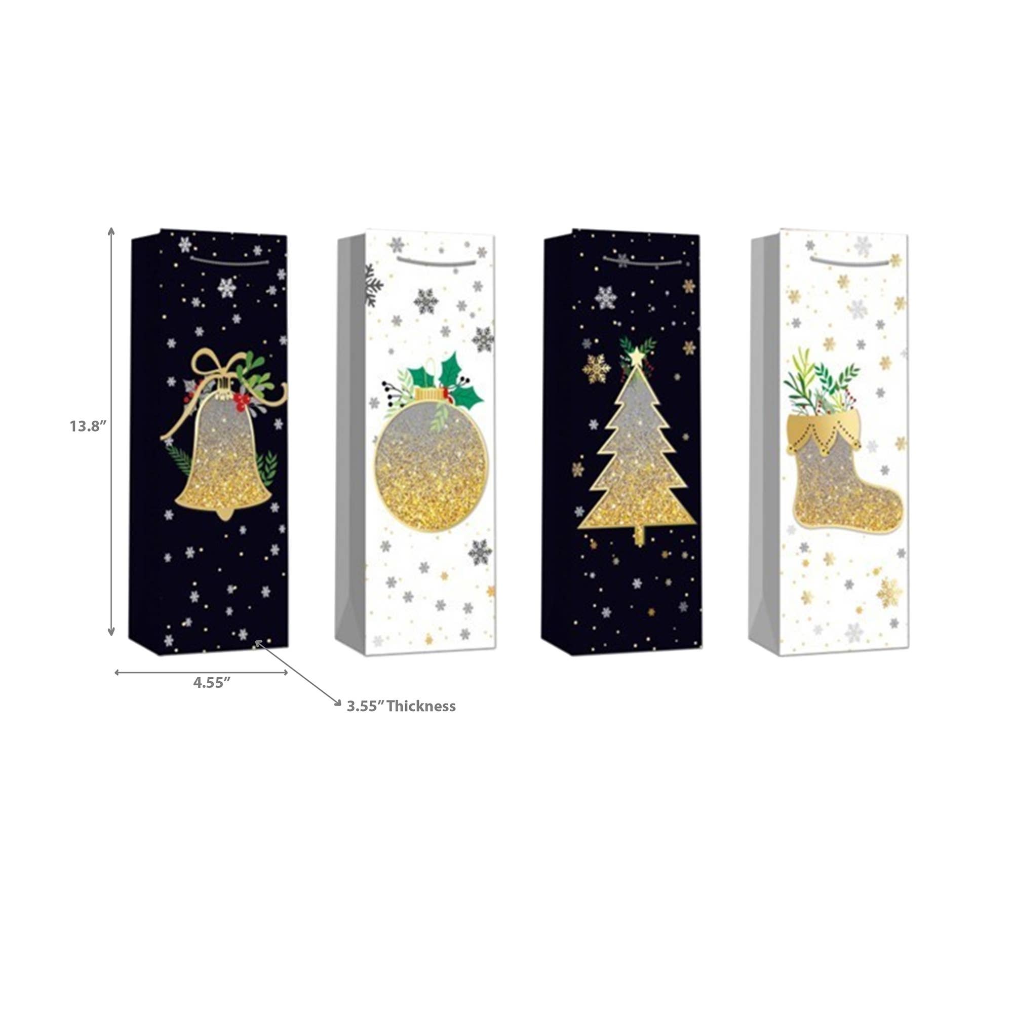 IH Casa Decor - Wholesale Wine Gift Bag - CHRISTMAS WINE GIFT BAGS (GLITTER ICON) (ASSTD)2