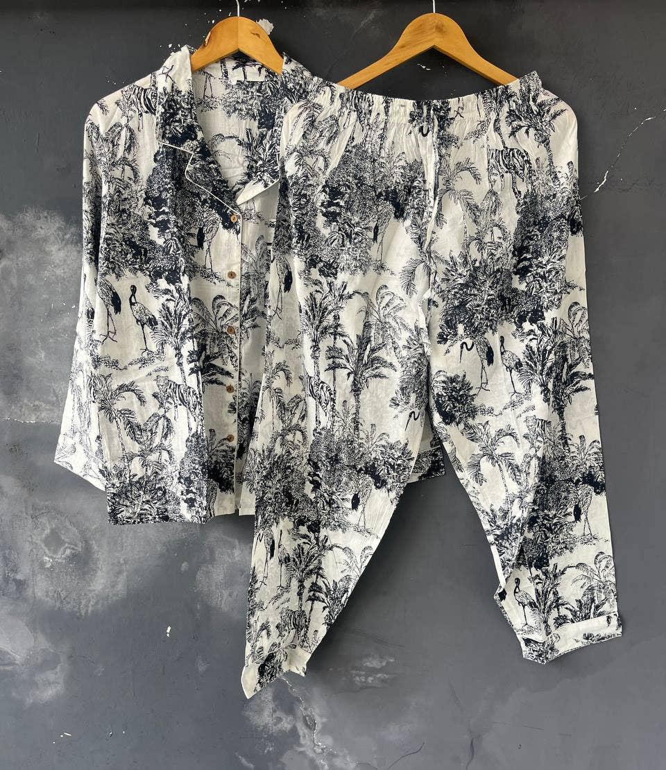 bhavnas boutique - Wholesale Lounge Top - Women's - Beautiful White Cotton Block Printed Loungewear Summer Dress3