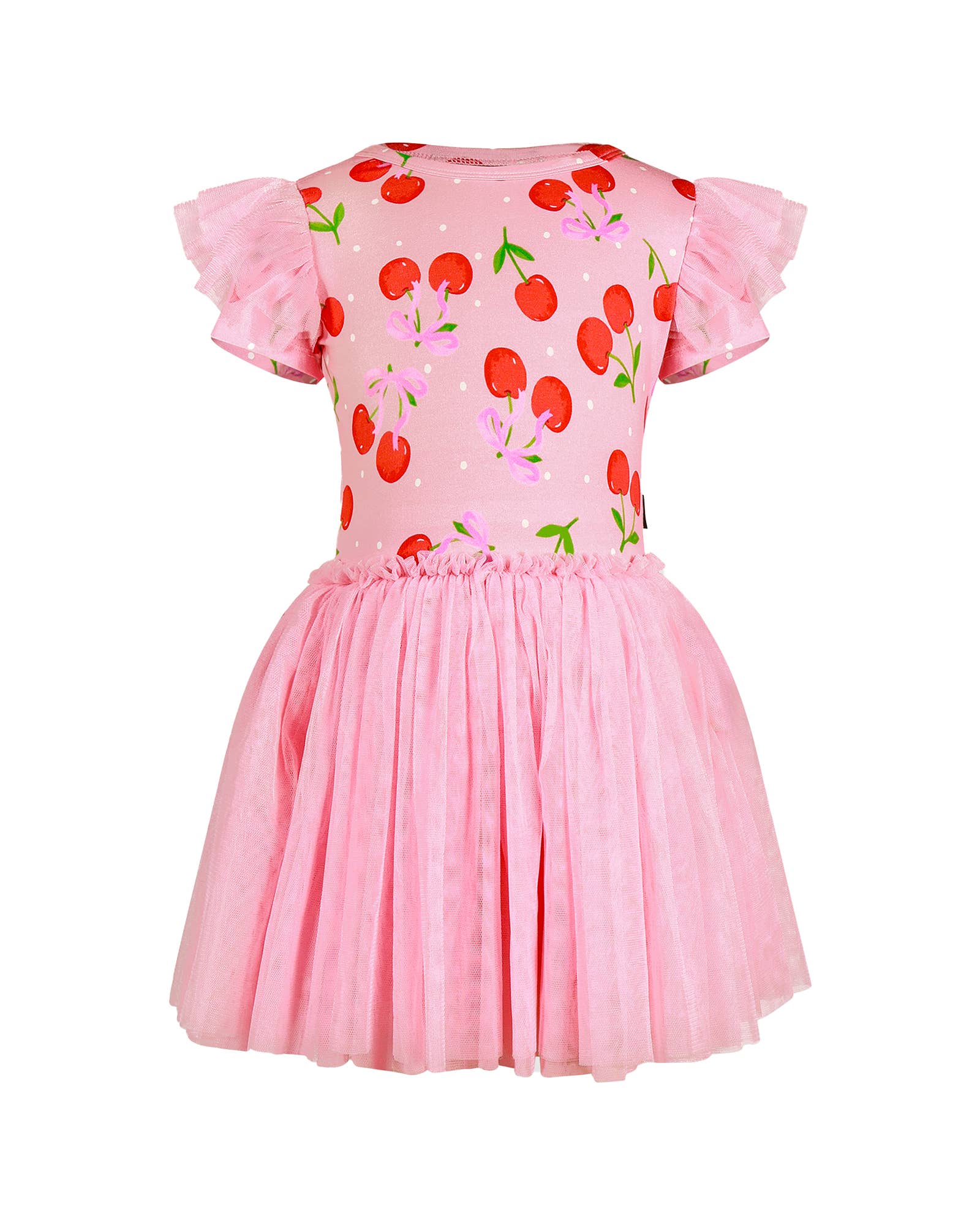 Pink POLKA CHERRY SHORT SLEEVE CIRCUS FRILL DRESS for wholesale on Faire