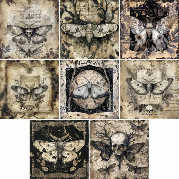 Gothic Moths | Decoupage Rice Papers | 8 designs | 15x15cm for wholesale by Craft Kreatively