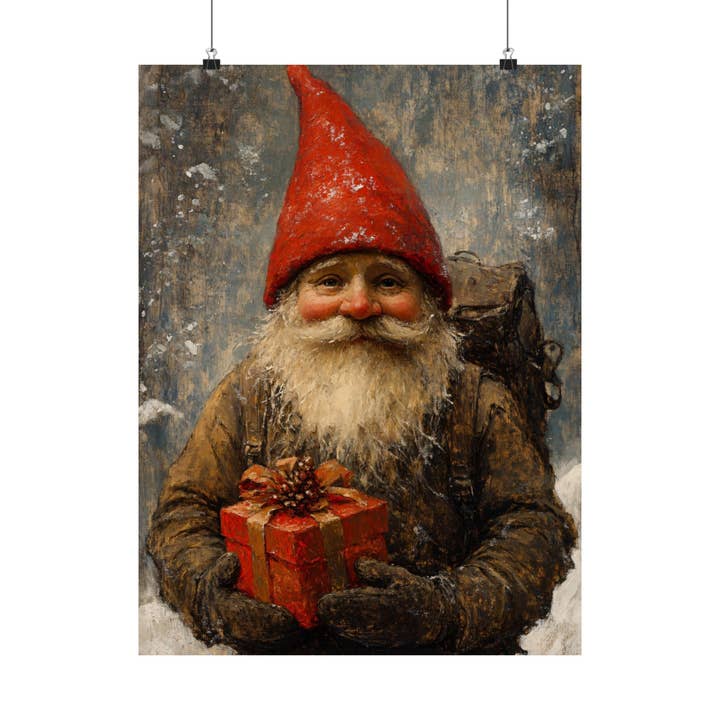 Ye Curiosity Shoppe - Wholesale Art Print - Gnome Bearing Gift Christmas Art Print