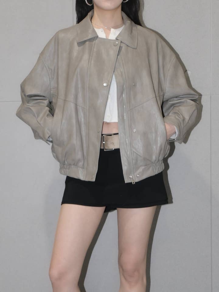 Gewassen vegan leren jas voor wholesale door Blanc.Noize