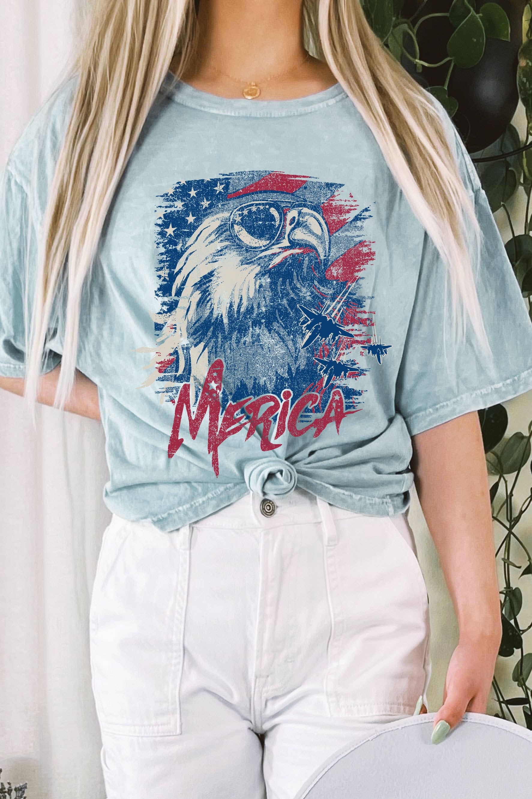 Rustee Clothing - Vente T-shirt sérigraphié – femme - HAUT COURT LONG À MOTIF MINÉRAL MERICA EAGLE7