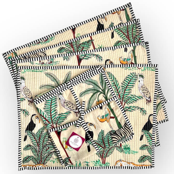 PACIFIC & ROSE TEXTILES - Wholesale Placemat - Placemats, Ivory Jungle, Set of 4 8
