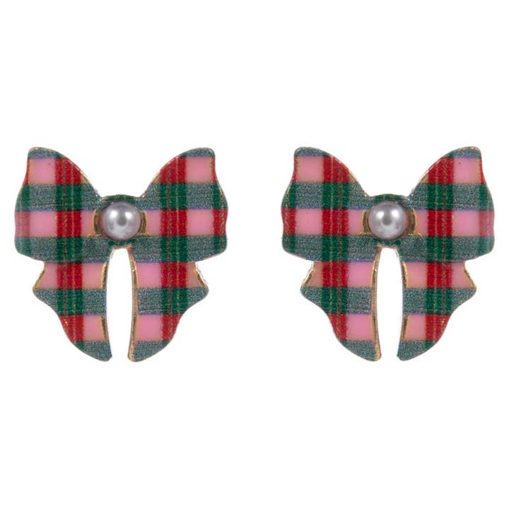 Designature New York - Wholesale Stud/Post Earrings - Christmas Pattern Ribbon with Pearl Post Earrings11