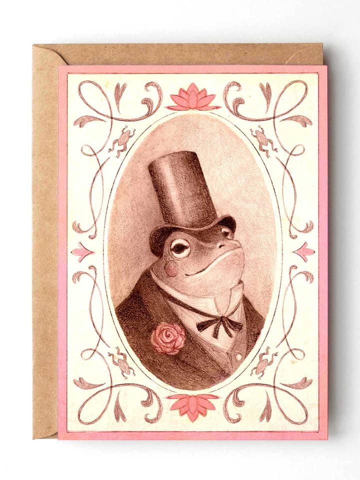 Victorian Frog Portrait Greeting Card - Cottage Core Style for wholesale by Cats In Cardigans