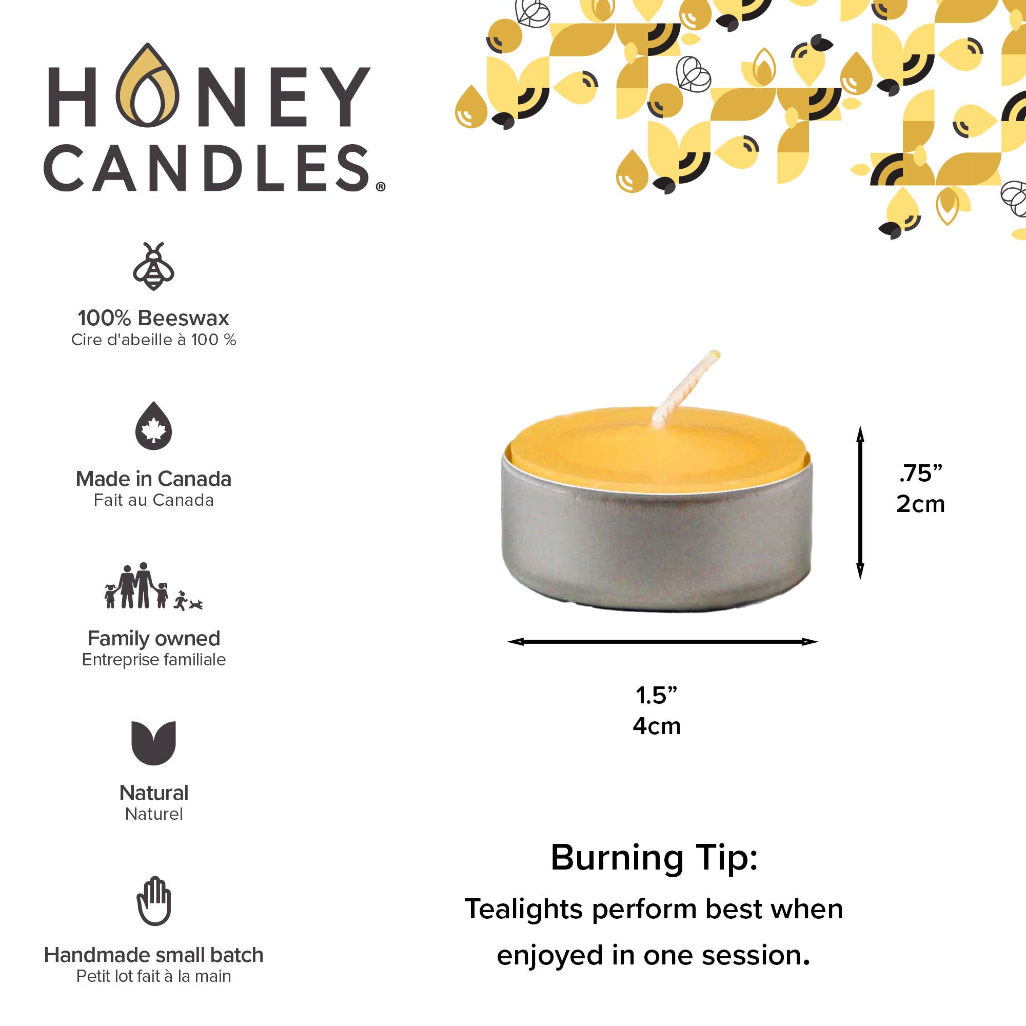 Honey Candles - Wholesale Tea Light Candles - Natural Beeswax Tealight Candles - Aluminum Cup1
