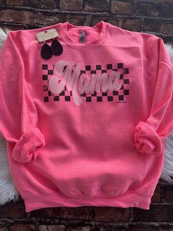 Retro Mama Kariertes Sweatshirt in knallrosa für den Großhandel von Southern Swank