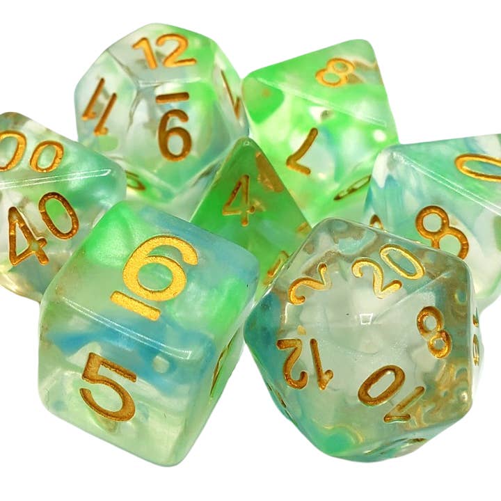 Old School 7 Piece DnD RPG Dice Set: Odyssey - Blue & Green for wholesale by Old School Dice