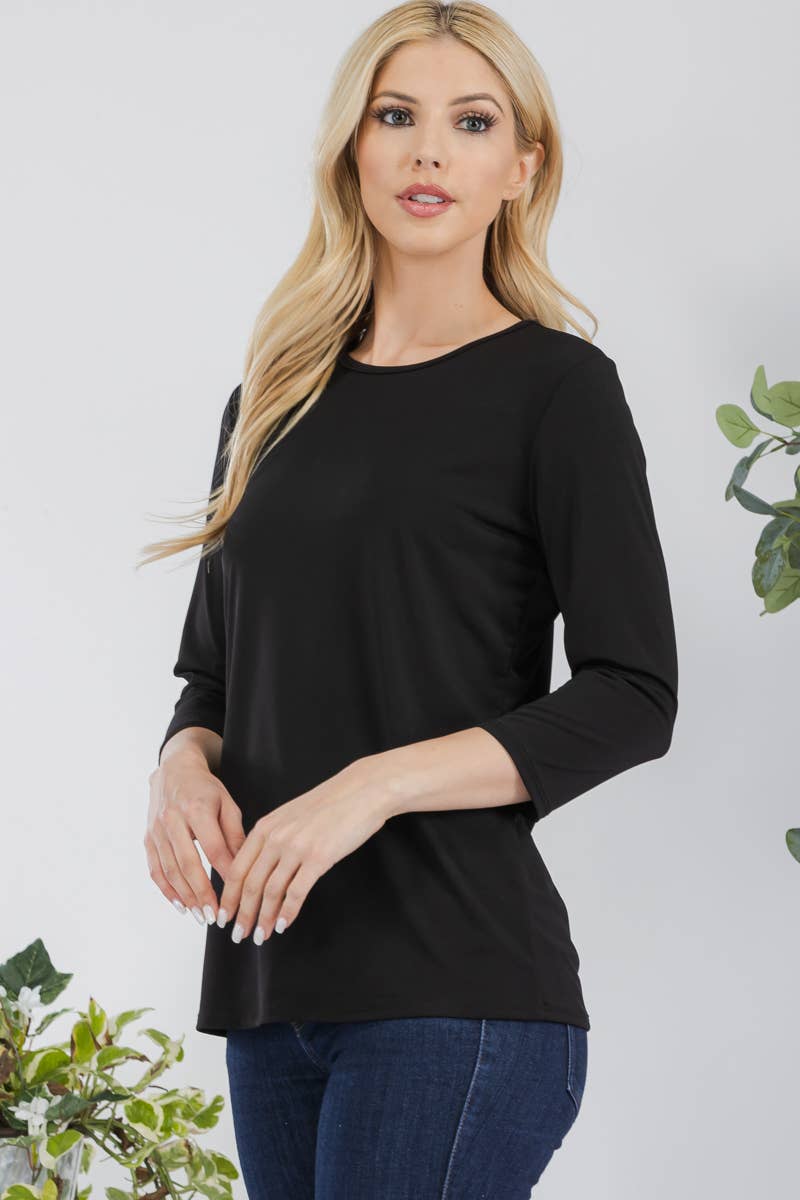 Celeste Clothing - Venta al por mayor Camiseta - Mujer - TOP DE CAPAS SIN ARRUGAS CON MANGAS 3/4 -CT1321437