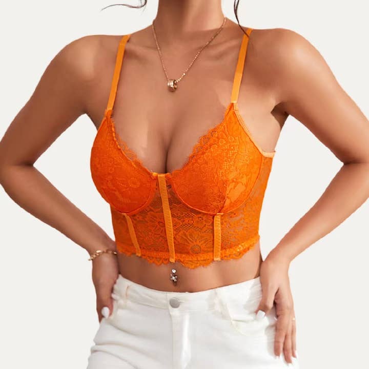 The Moment Collection - Wholesale Bralette - Women's - Multi Color Spaghetti Straps longline Lace Bralette