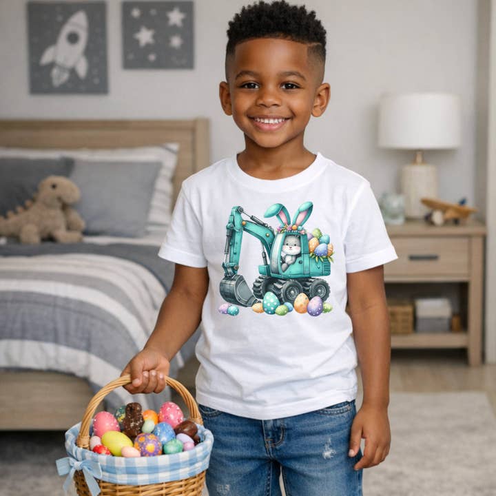 Camiseta de Pascua de Construcción para Niños con Bulldozer y Orejas para venta al por mayor de AvaryMaeInspirations