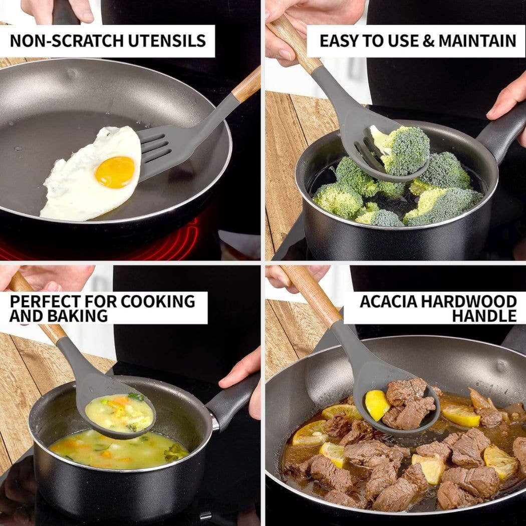 Zulay Kitchen - Wholesale Kitchen Utensil Set - 5-Piece Silicone Utensils Set with Wooden Handles23