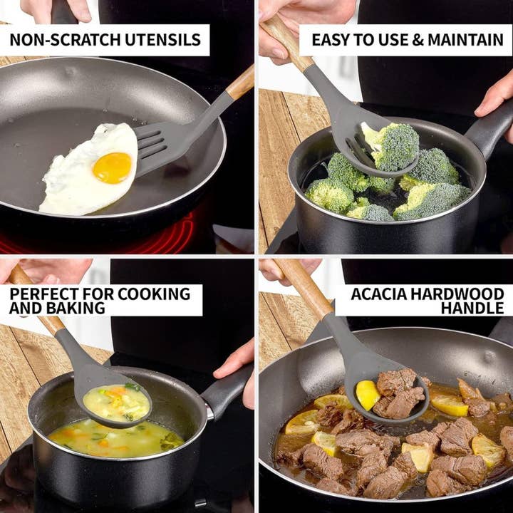 Zulay Kitchen - Wholesale Kitchen Utensil Set - 5-Piece Silicone Utensils Set with Wooden Handles23