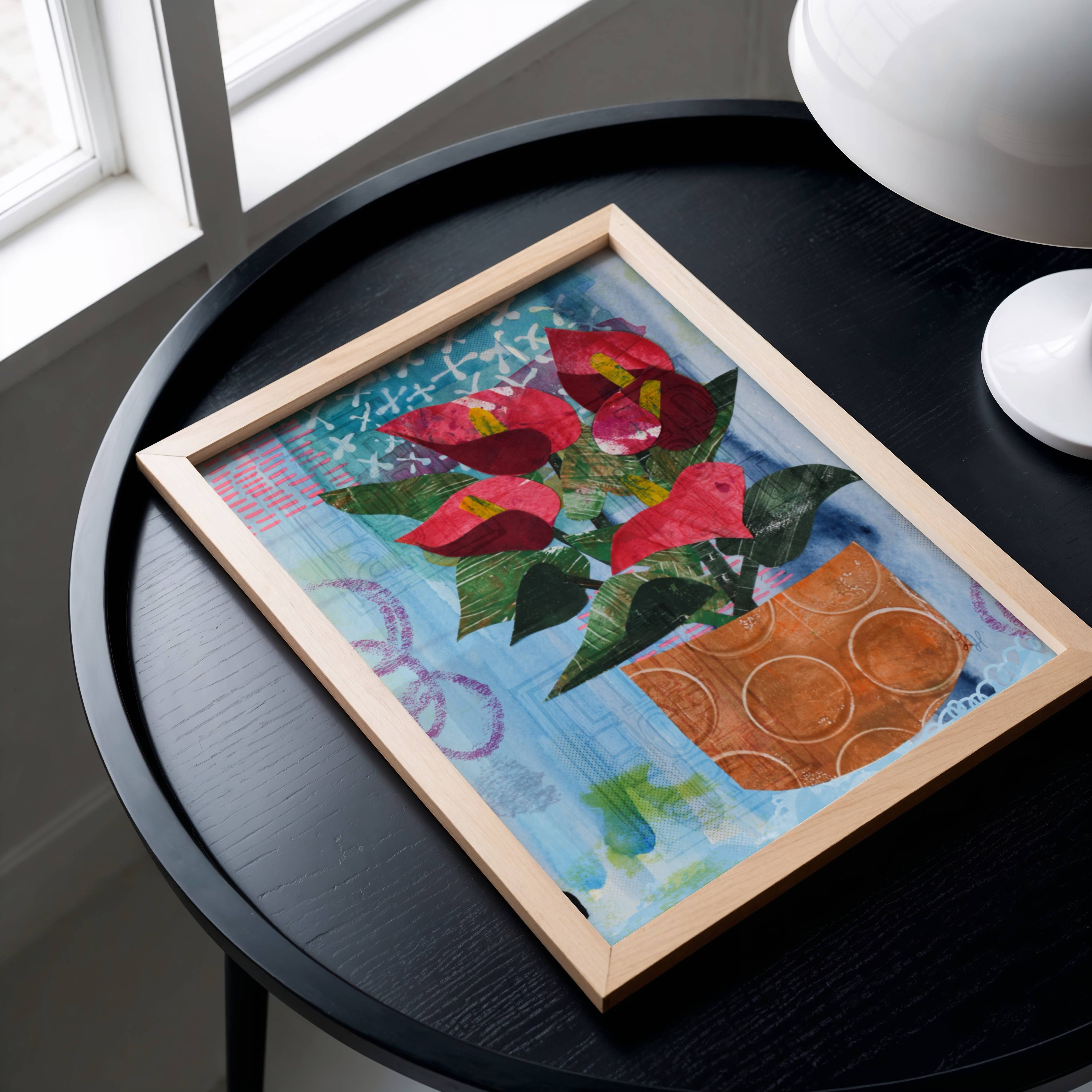 LinHopArt - Wholesale Art Print - Anthurium Plant: Mixed Media Collage- Fine Art Print 2