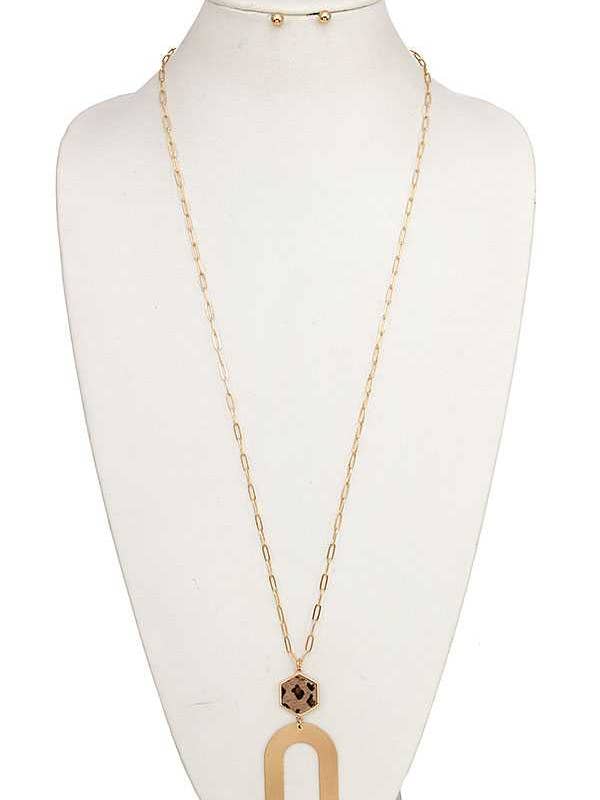 ELONGATED U PENDANT NECKLACE SET 195031 for wholesale by anbfashion