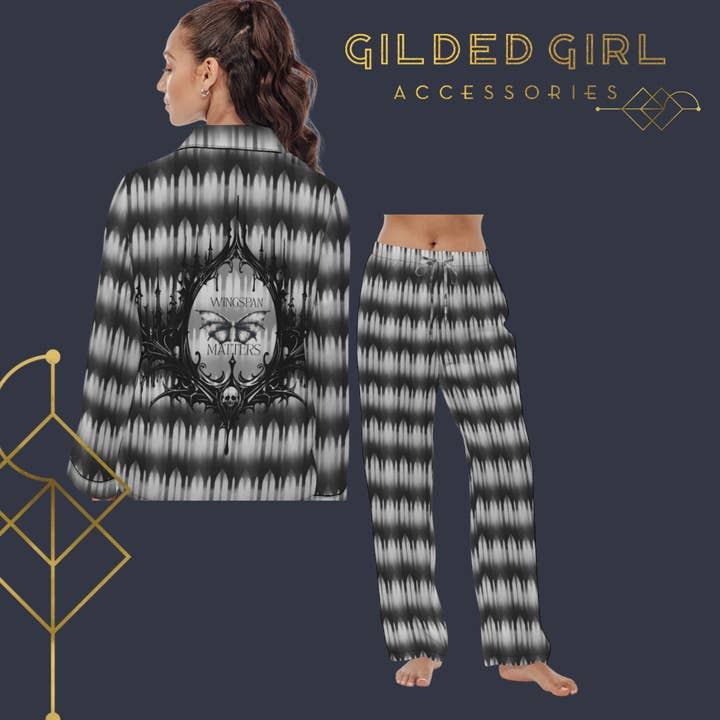 Wingspan Matters Satin Pajama Pants Gothic Fantasy Loungewear Women's Satin Pajama Pants for wholesale by Gilded Girl Accessories