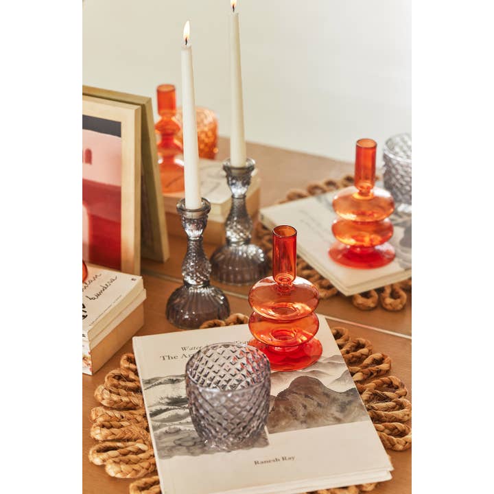 Casa Amarosa - Vente Bougeoirs - Bougeoir en verre ondulé rétro, 7 x 3,5 pouces_Rust Orange8