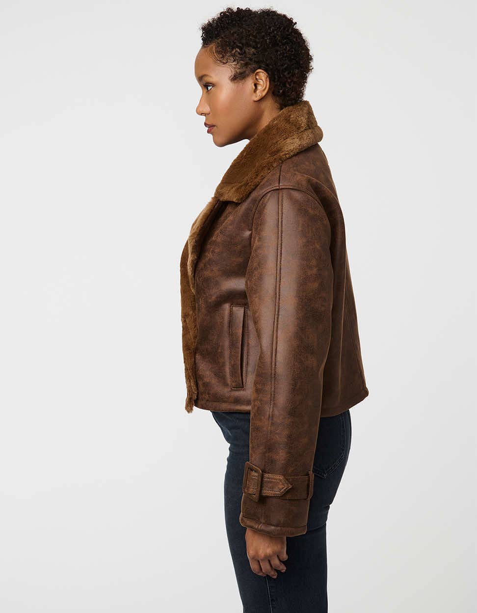 Espresso Marlowe Suede and Faux Fur Jacket for wholesale on Faire2