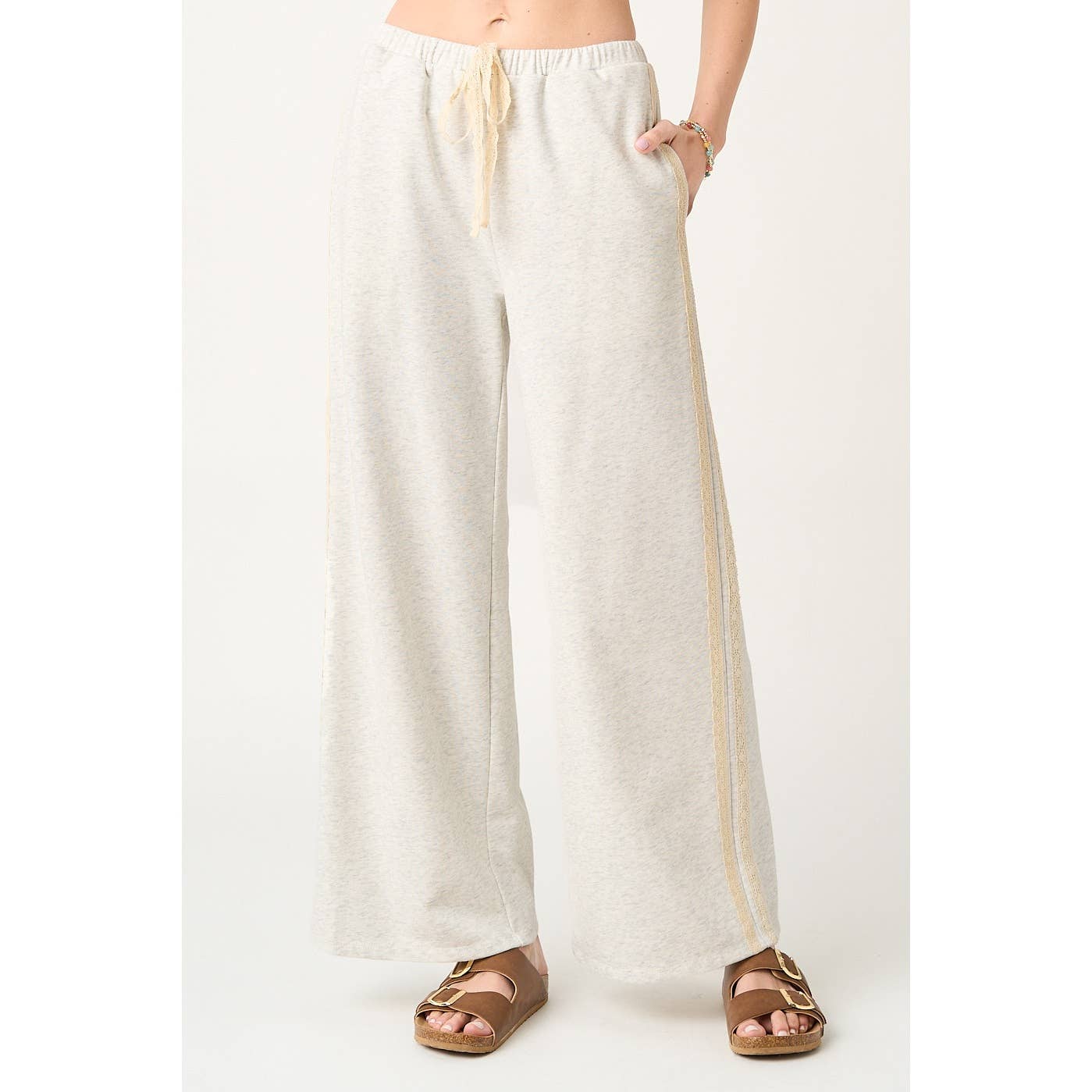 mittoshop - Wholesale Pants - Women's - LACE STRIPED ELASTIC WAIST TERRY SWEATPANTS23