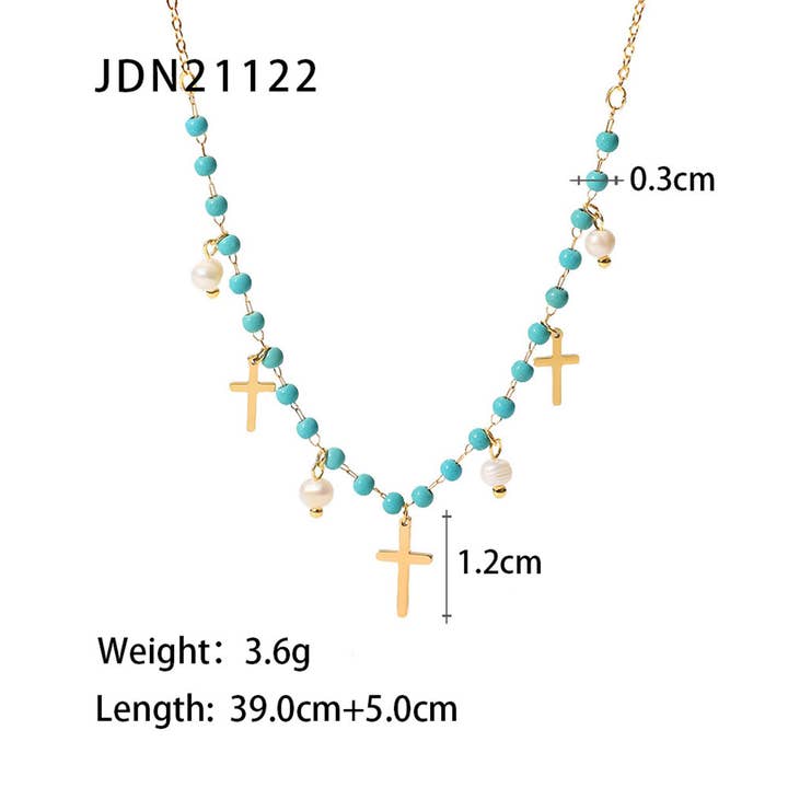 TYPE FRENCH TURQUOISE CROSS PENDANT NECKLACE_CWAJE0616 for wholesale on Faire5