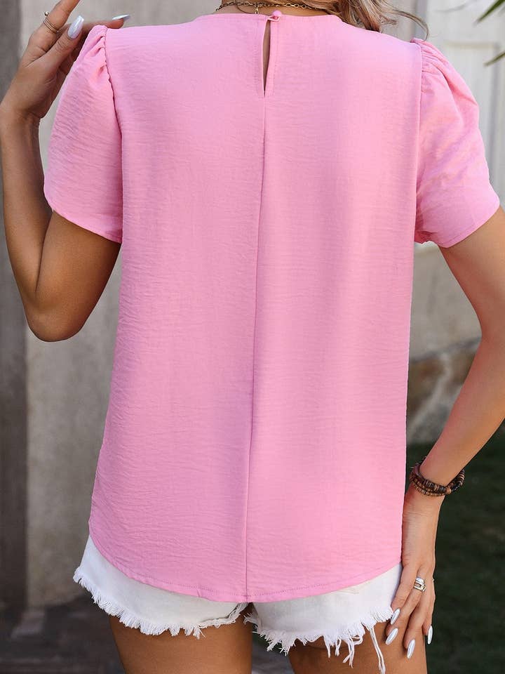 NINEXIS - Wholesale Blouse - Women's - CWTBLS0393_Round Neck Short Sleeve Blouse