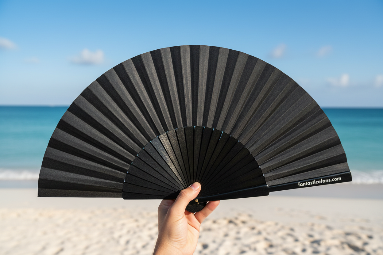 Fantastico Fans - Wholesale Opvouwbare waaier - Zwart op zwart handwaaier van 23 cm1