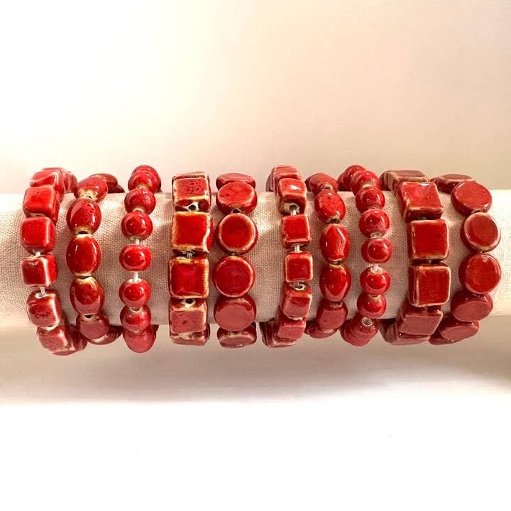 Chloe & Lex - Wholesale Jewelry Set - Red Clay Stretch Bracelets - Assorted shapes1