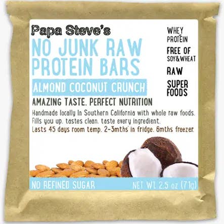 Papa Steve's No Junk Raw Protein Bars - Wholesale Snack Bar - Almond Coconut Crunch