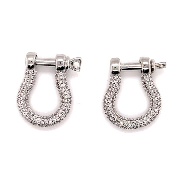 Silver Pave Horseshoe CZ Decorative Clasp, Sparkly Elegant Clasp For Jewelry Making, Push Gate Silver Clasp, Large Carabiner Clasp For Necklace for wholesale by The Bead Bazaar