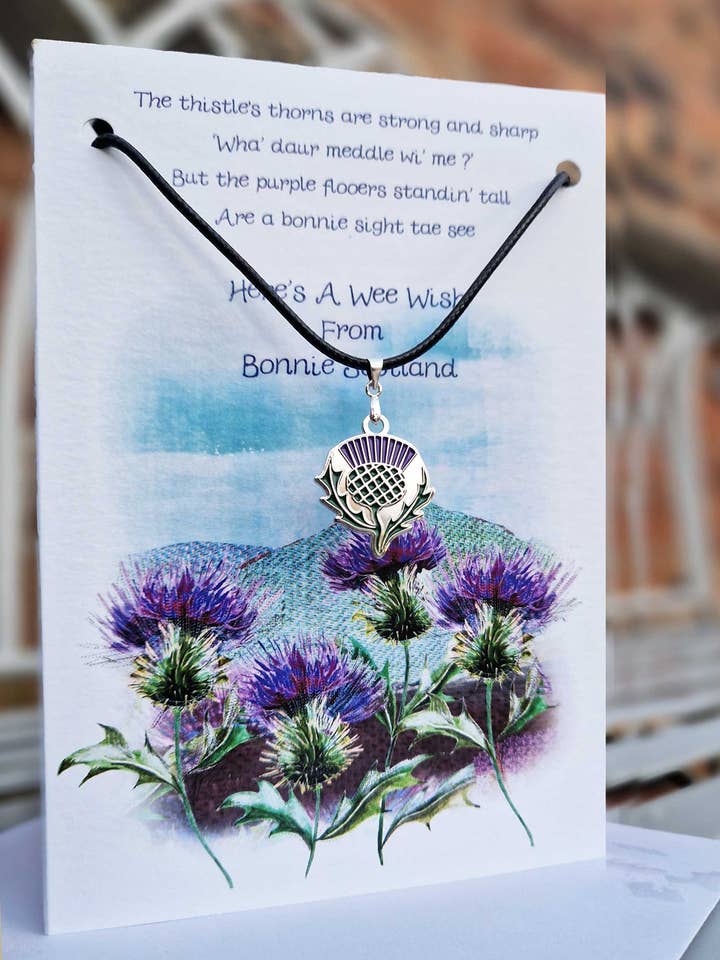 A Wee Wish from Bonnie Scotland Thistle Enamel Charm Necklac for wholesale by Wee Wishes