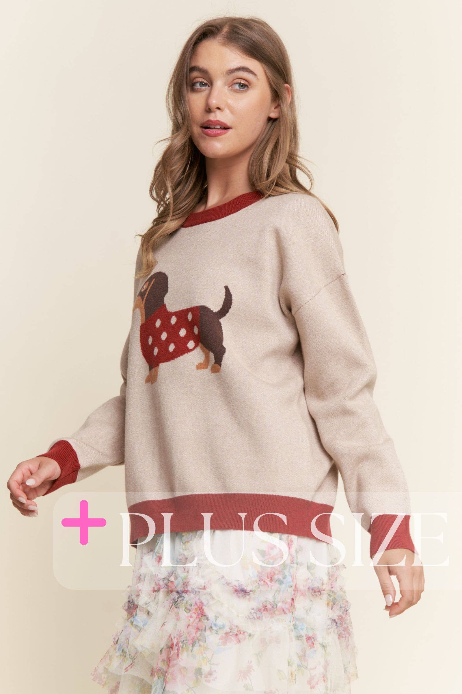 PLUS SIZE ~ Xmas Dachshund Colorblock Sweater for wholesale on Faire