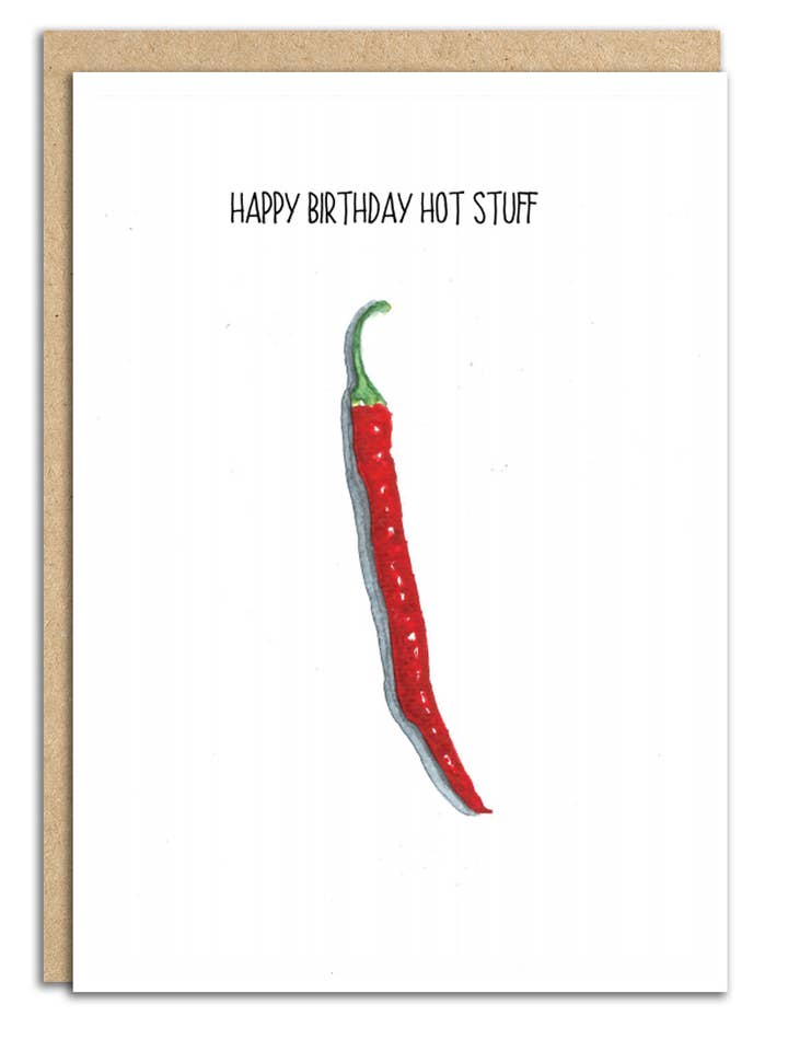 Hot stuff Chili verjaardagskaart voor wholesale door Sarah Maddox Art & Design