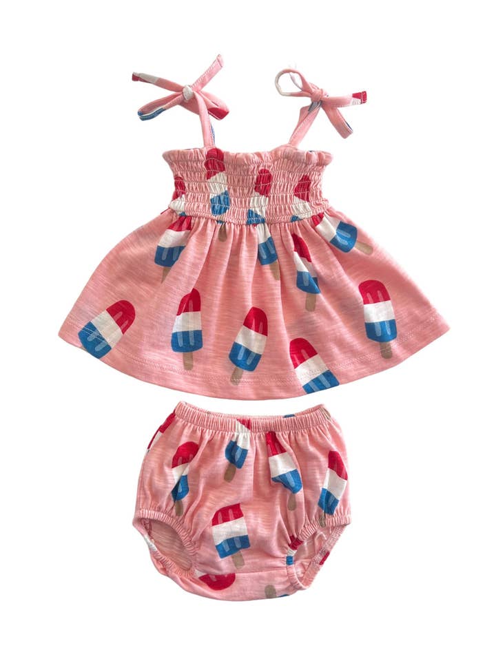 SIIX Collection - Wholesale Clothing Set - Baby - Popsicle Pink / Organic Smocked Set1