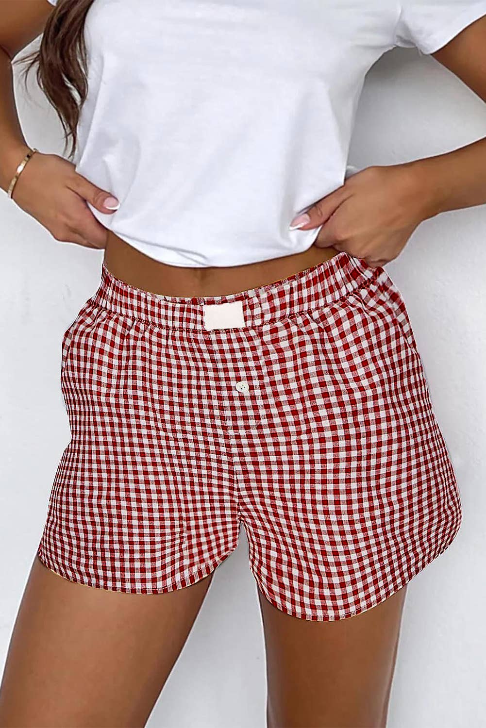 LiveFashionWay - Wholesale Shorts - Women's - Gingham Printed High Waist Shorts16