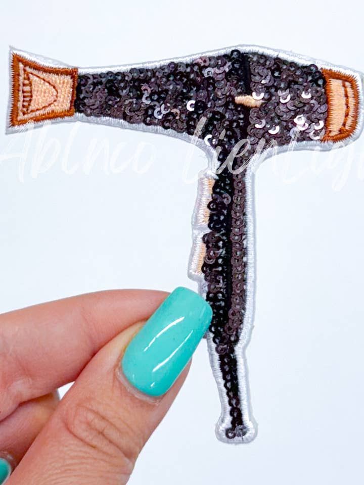 Hair Blowdryer Stylist Sequin Embroidery Patch for wholesale by ABLNco