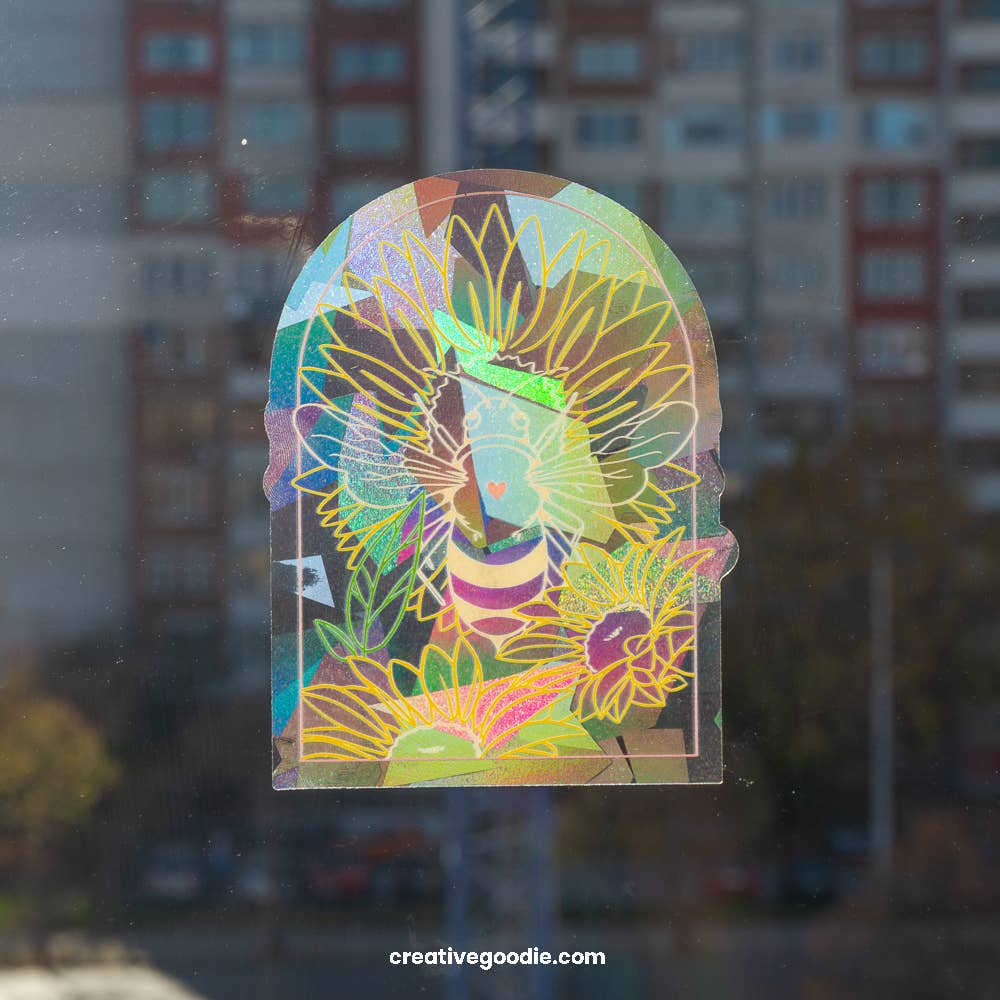 Creative Goodie - Wholesale Suncatcher - Bee and sunflowers suncatcher sticker, Rainbow window decal4