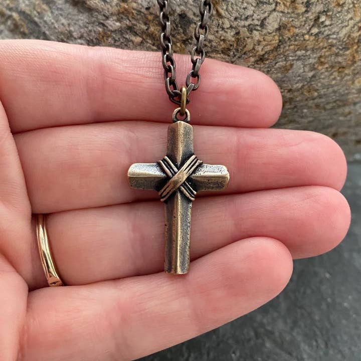 Johnny Ltd. - Wholesale Pendant/Charm Necklace - Bronze Vintage Cross, Men's Religious Jewelry, Unisex