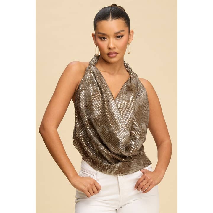 BEADED SEQUINS COWL TOP for wholesale by Luxxel