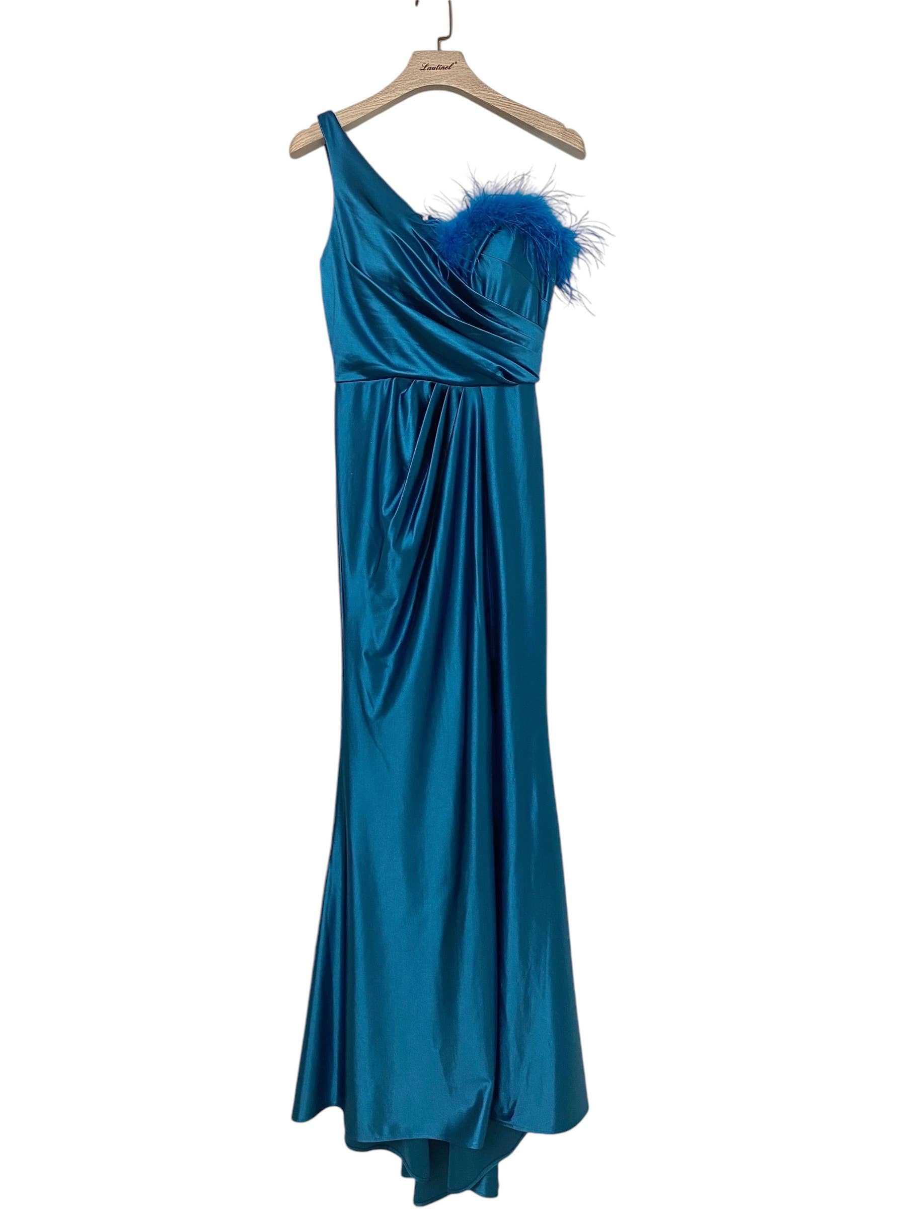 Lautinel - Vendita all'ingrosso Abito da sera - Donna - Vestito da sera asimmetrico con spacco e piume R188111