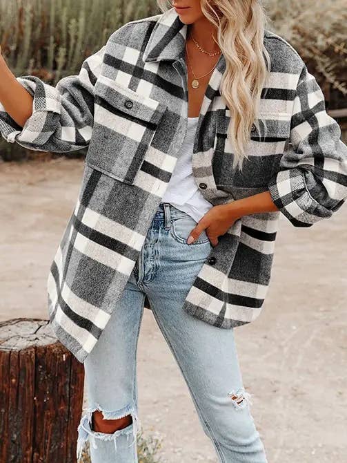 Lovesoft – wholesale Shirt Jacket/Shacket - Women’s – Green Plaid Button Flannel Shirt Jacket