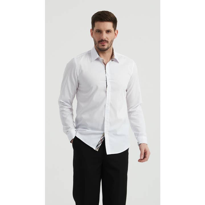 White shirt TARTAN checks slim fit for wholesale by Yves Enzo
