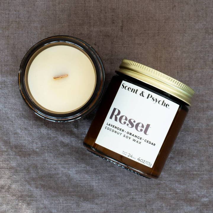Reset Scented Candle - 4oz Amber Jar for wholesale by Scent & Psyche