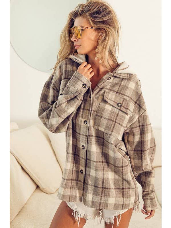 Vanilla Monkey - Wholesale Shirt Jacket/Shacket - Women's - Vintage Plaid Shacket With Fleece Hood2