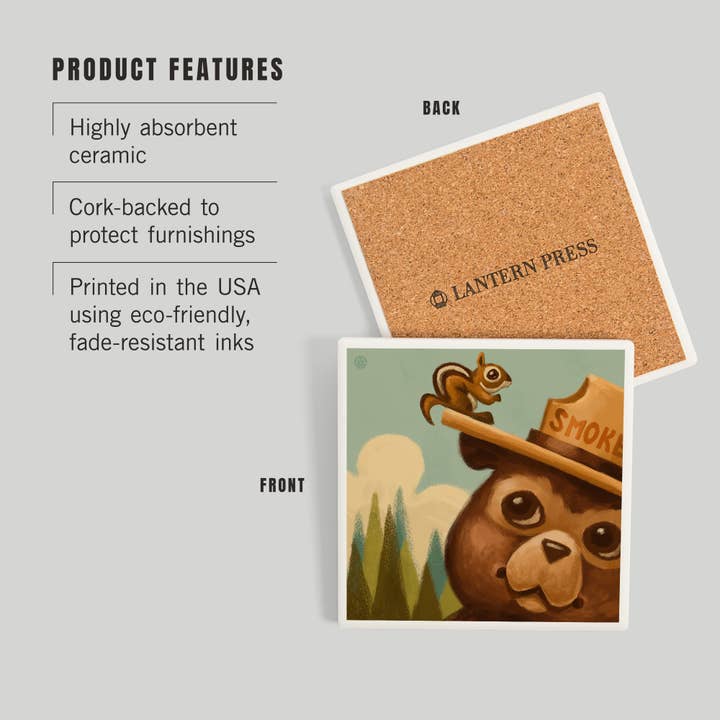 Lantern Press - Wholesale Coasters - CERAMIC COASTER Smokey Bear and Squirrel2
