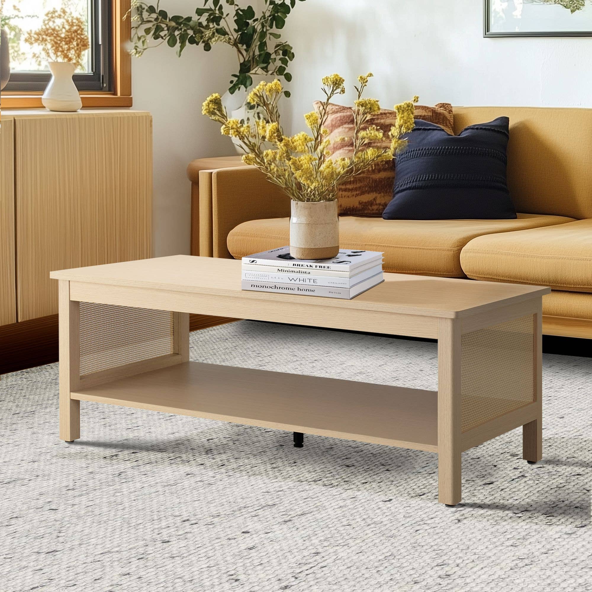 Olliix - Wholesale Coffee Table - 2-Tier Rattan Sides Open Shelf Storage Coffee Table12